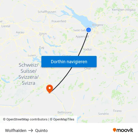 Wolfhalden to Quinto map