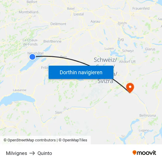 Milvignes to Quinto map