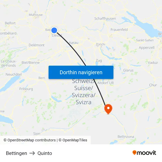 Bettingen to Quinto map