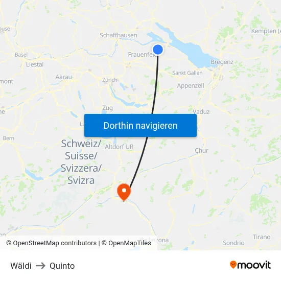 Wäldi to Quinto map