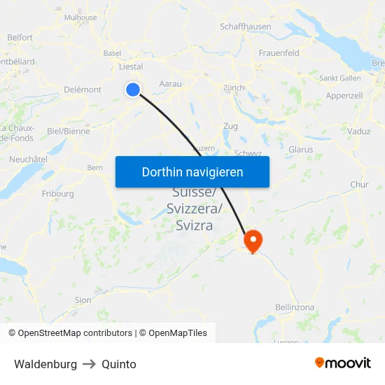 Waldenburg to Quinto map