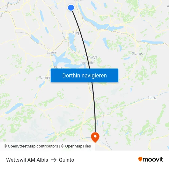 Wettswil AM Albis to Quinto map