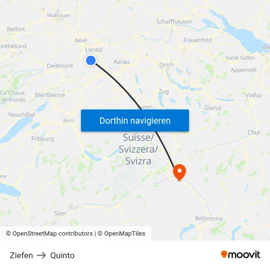 Ziefen to Quinto map