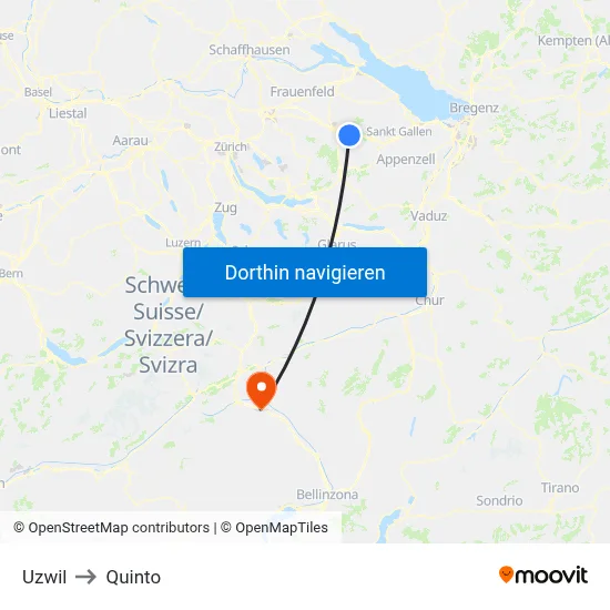 Uzwil to Quinto map