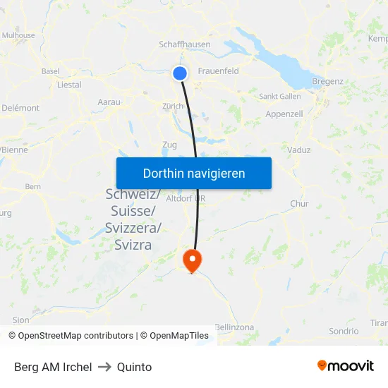 Berg AM Irchel to Quinto map