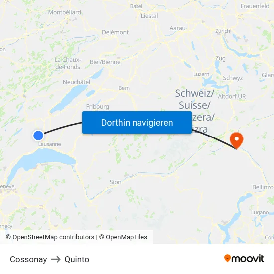 Cossonay to Quinto map