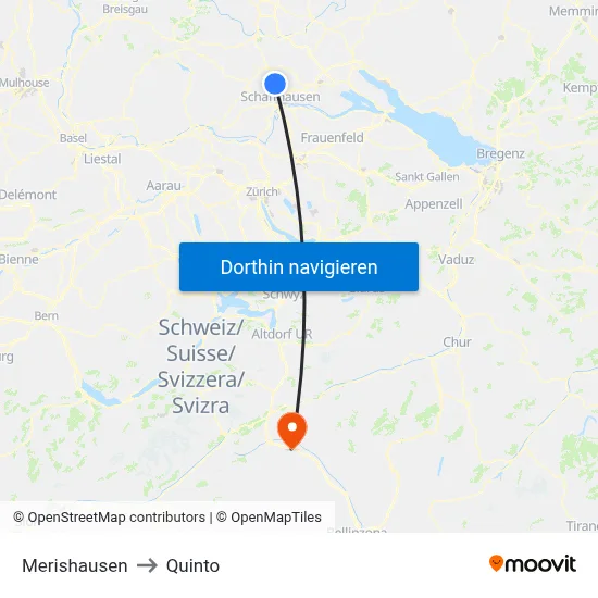 Merishausen to Quinto map