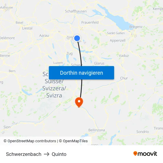 Schwerzenbach to Quinto map