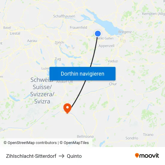 Zihlschlacht-Sitterdorf to Quinto map