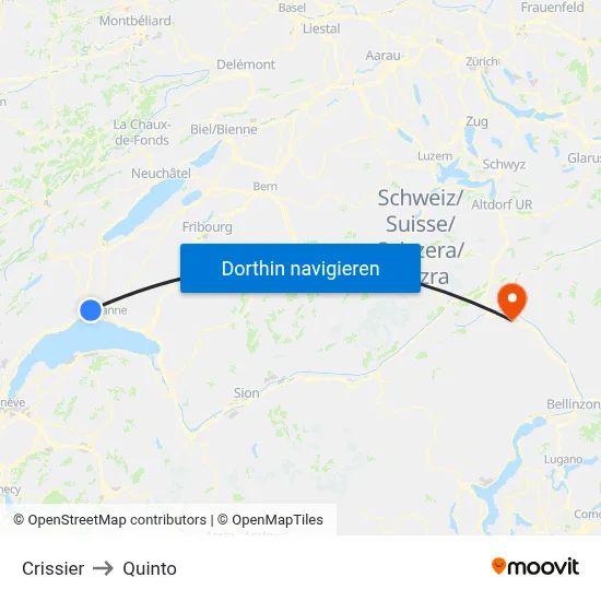 Crissier to Quinto map