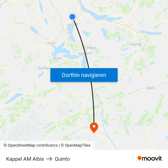 Kappel AM Albis to Quinto map