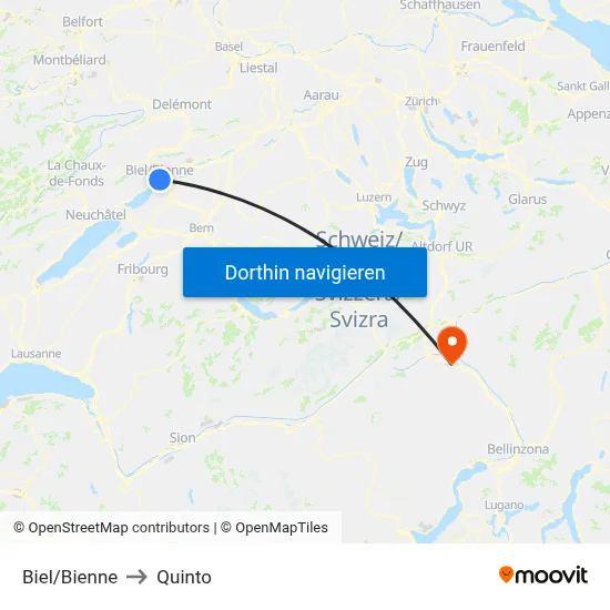 Biel/Bienne to Quinto map