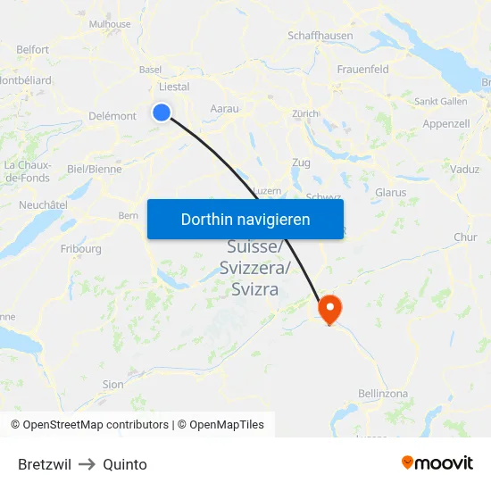 Bretzwil to Quinto map