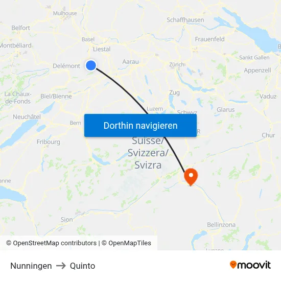 Nunningen to Quinto map