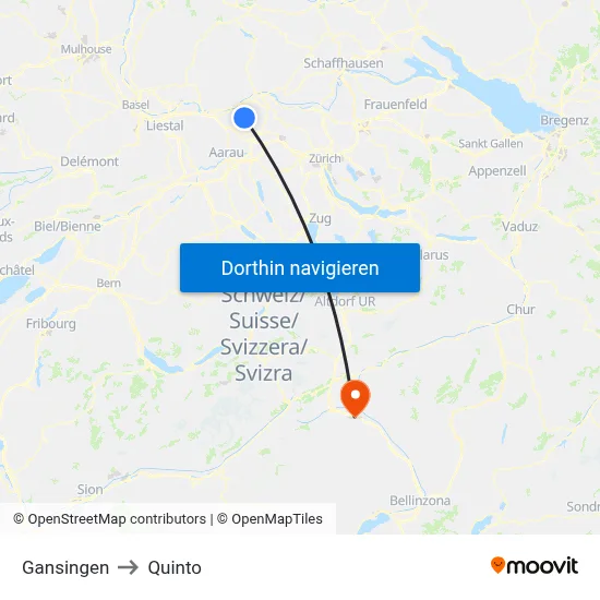 Gansingen to Quinto map