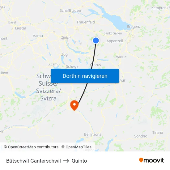 Bütschwil-Ganterschwil to Quinto map