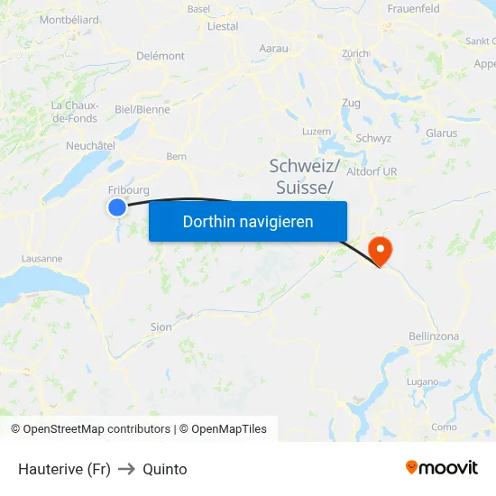 Hauterive (Fr) to Quinto map