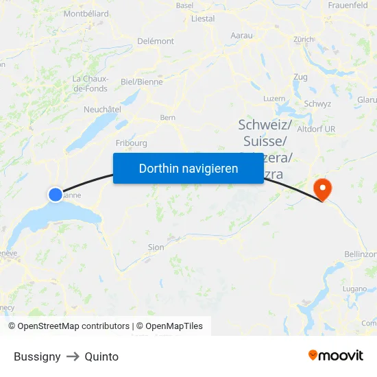 Bussigny to Quinto map