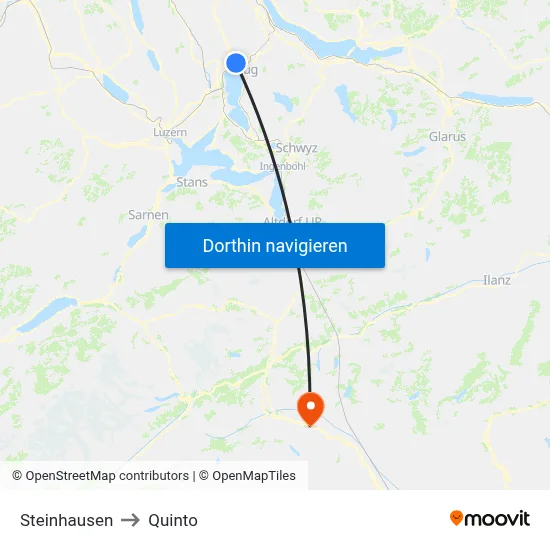 Steinhausen to Quinto map