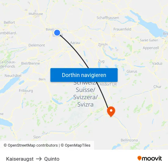 Kaiseraugst to Quinto map