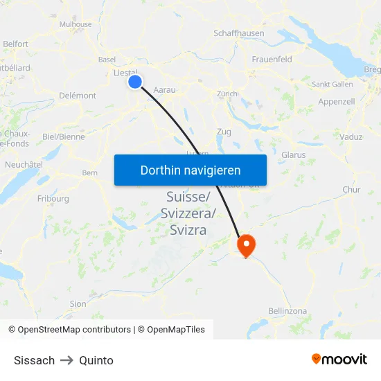 Sissach to Quinto map
