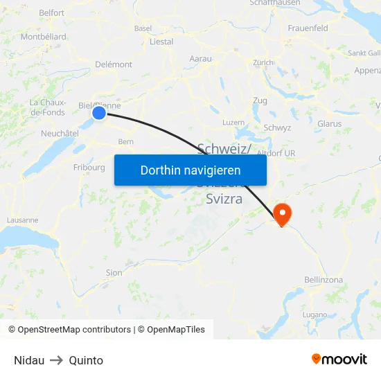 Nidau to Quinto map