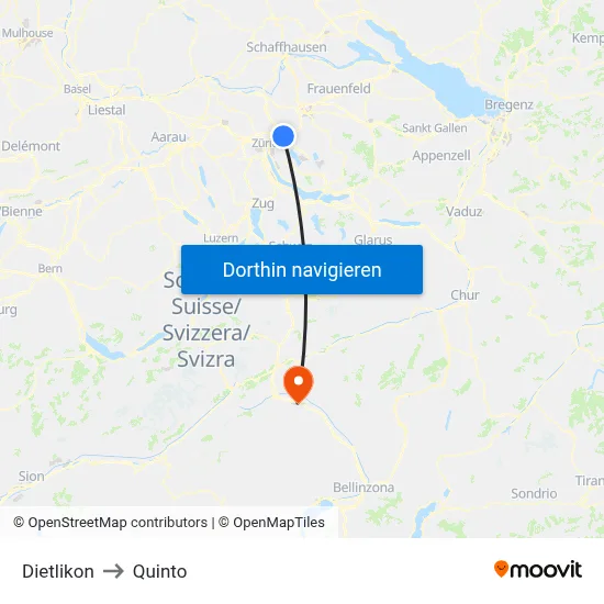 Dietlikon to Quinto map
