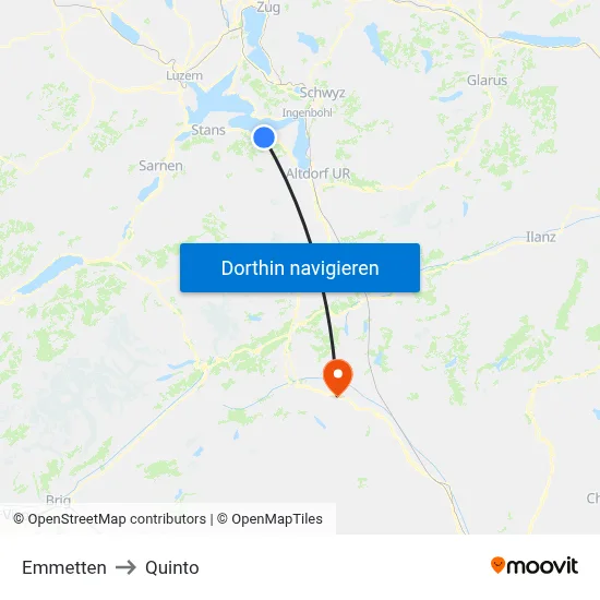 Emmetten to Quinto map