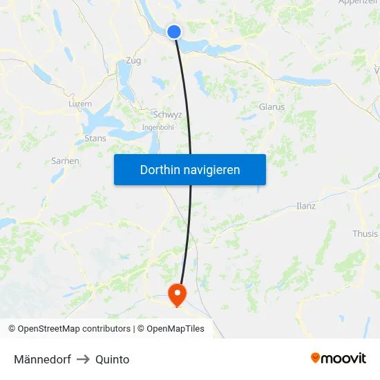 Männedorf to Quinto map