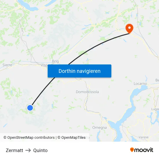 Zermatt to Quinto map