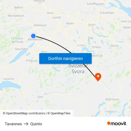 Tavannes to Quinto map