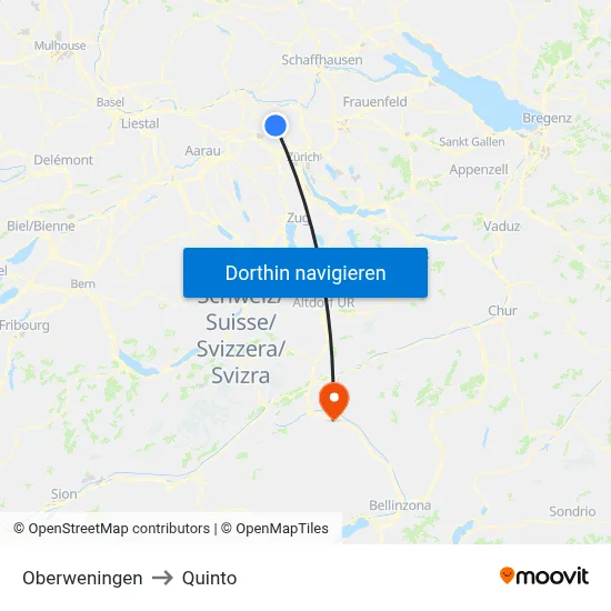 Oberweningen to Quinto map