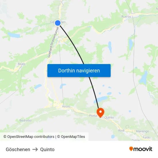 Göschenen to Quinto map