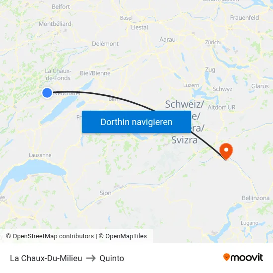La Chaux-Du-Milieu to Quinto map