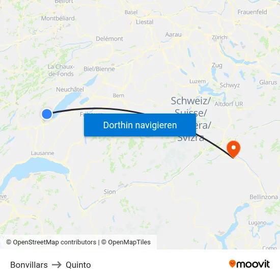 Bonvillars to Quinto map