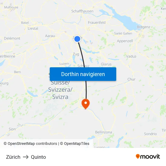 Zürich to Quinto map