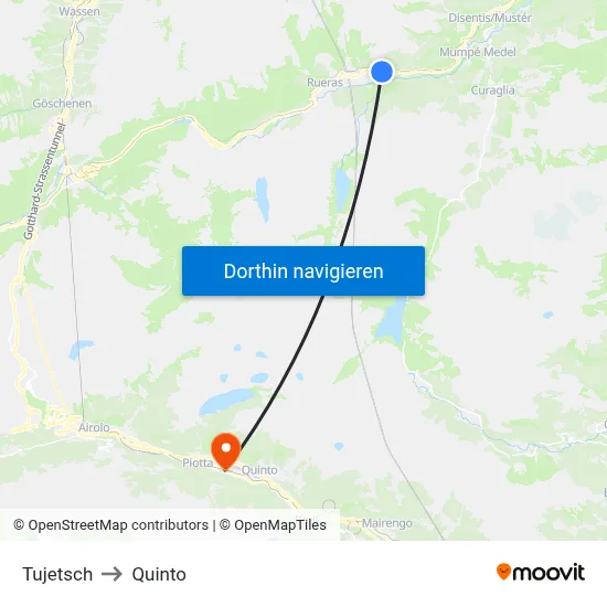 Tujetsch to Quinto map