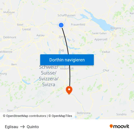 Eglisau to Quinto map