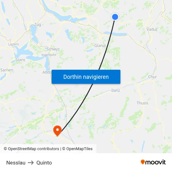 Nesslau to Quinto map