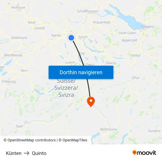 Künten to Quinto map