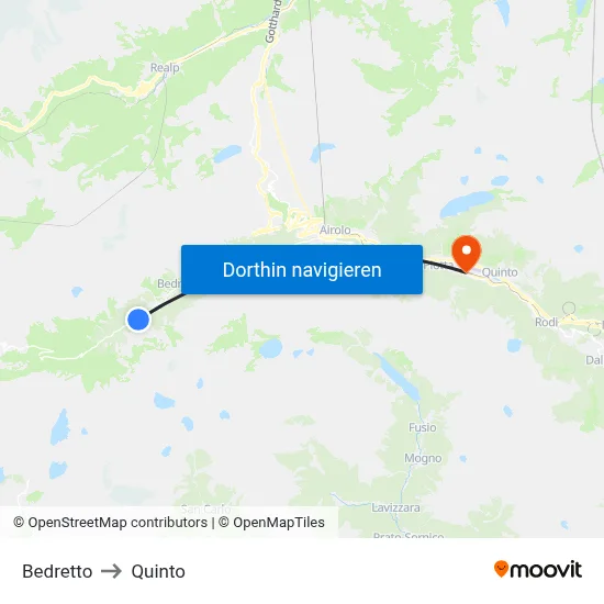 Bedretto to Quinto map