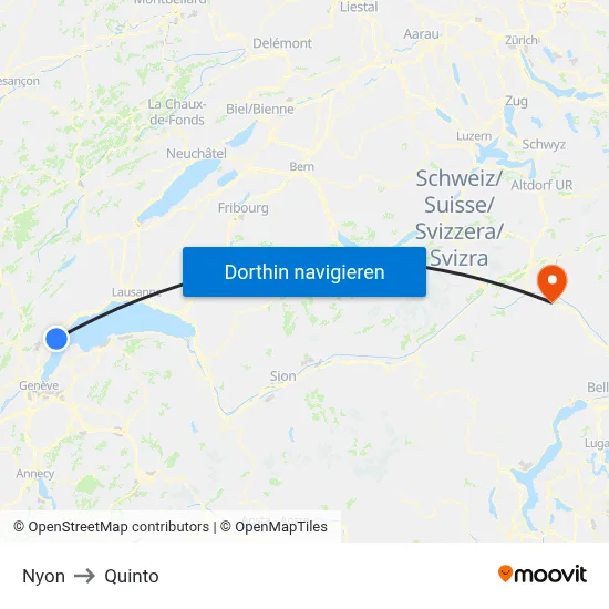 Nyon to Quinto map