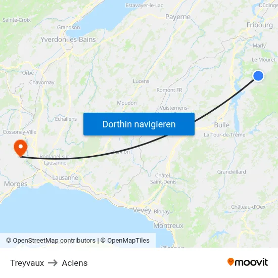 Treyvaux to Aclens map