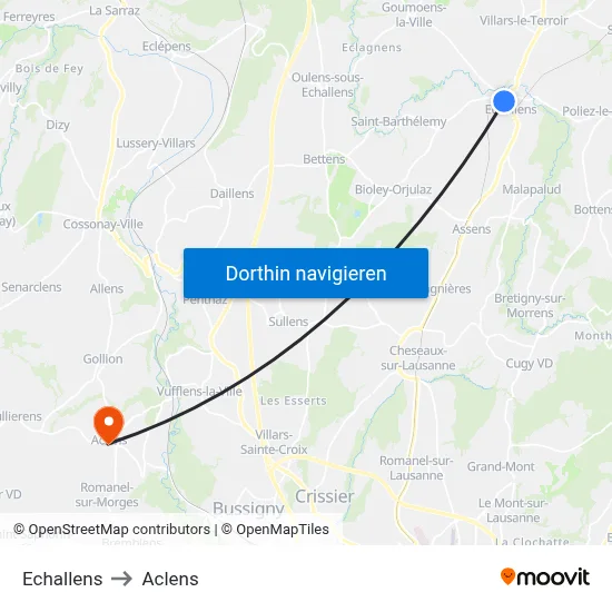 Echallens to Aclens map
