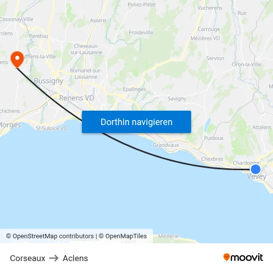 Corseaux to Aclens map