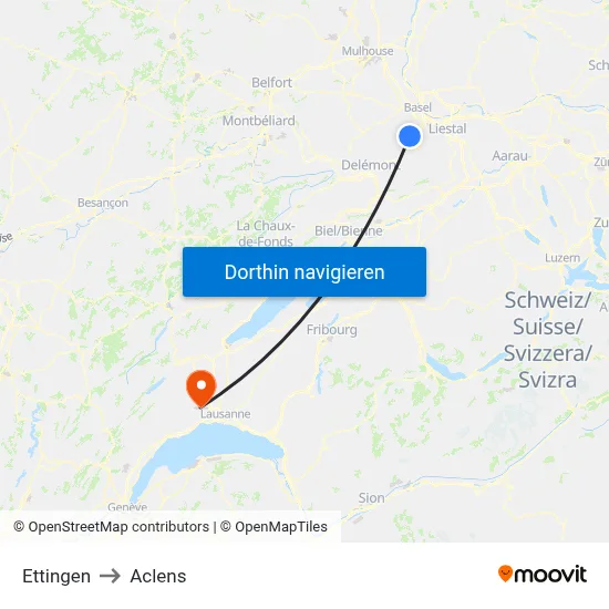 Ettingen to Aclens map