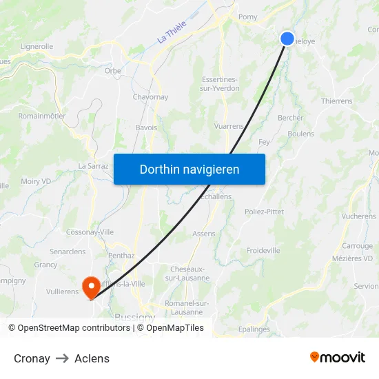 Cronay to Aclens map