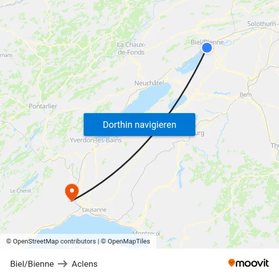 Biel/Bienne to Aclens map