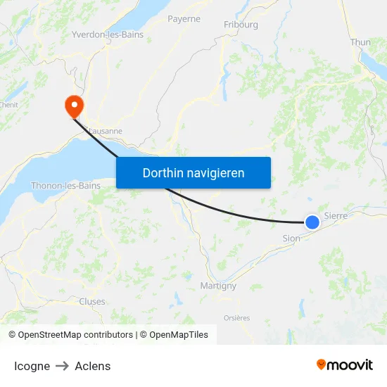 Icogne to Aclens map