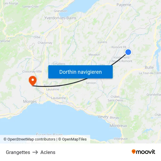 Grangettes to Aclens map